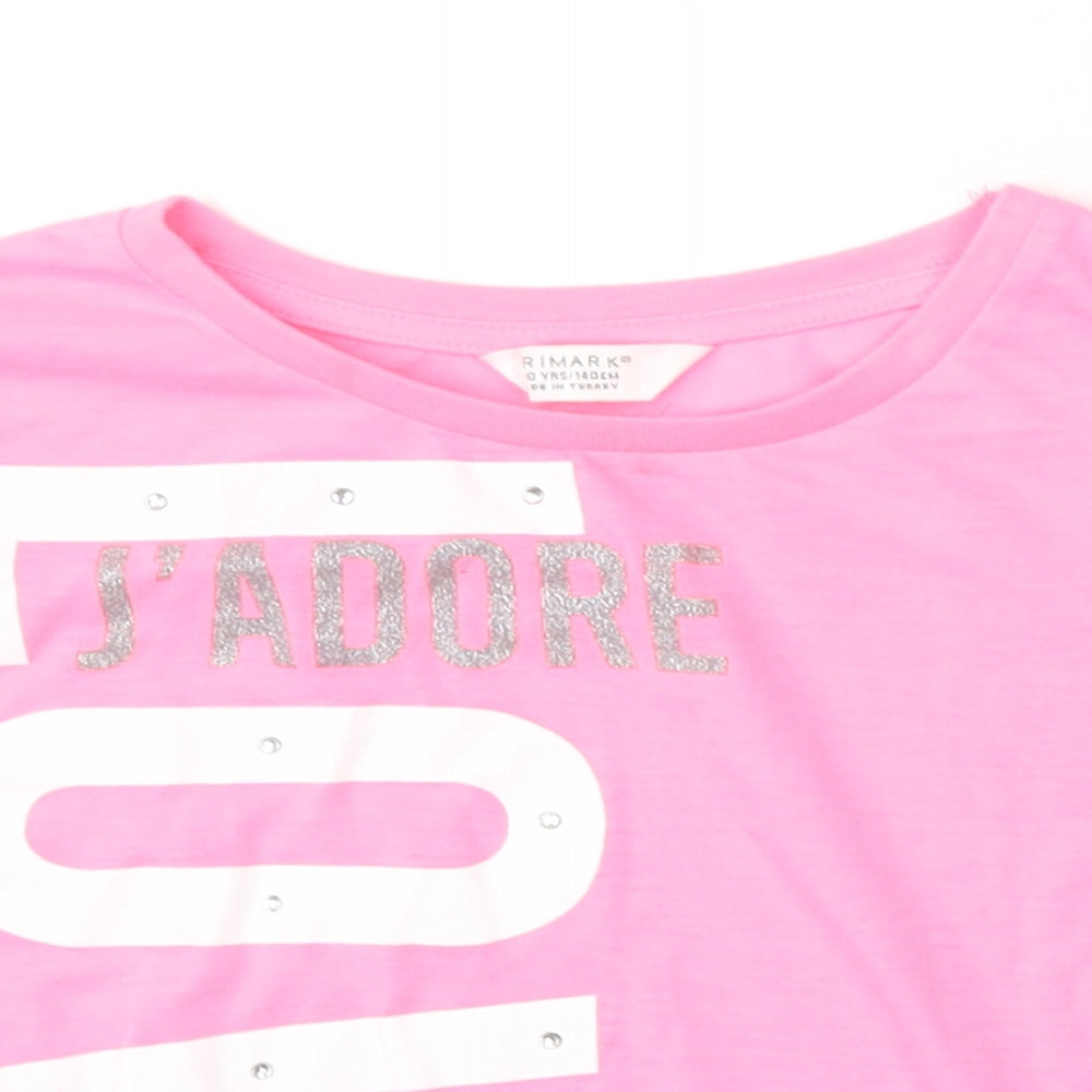 Primark Girls Pink  Polyester Basic T-Shirt Size 9-10 Years Round Neck