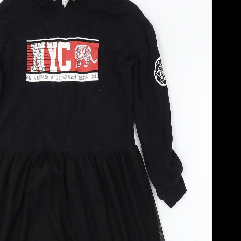 River Island Girls Black  Cotton Jumper Dress  Size 9-10 Years  Round Neck