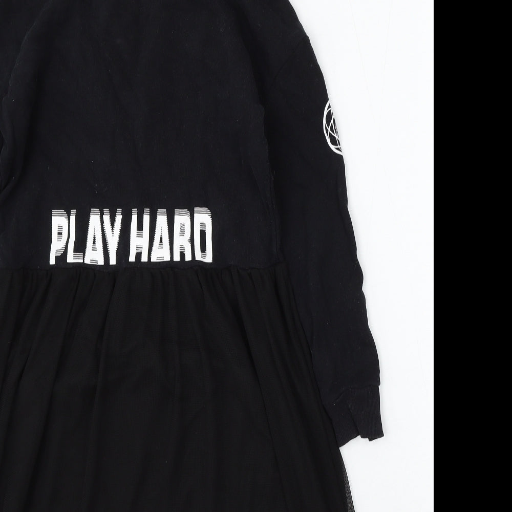 River Island Girls Black  Cotton Jumper Dress  Size 9-10 Years  Round Neck