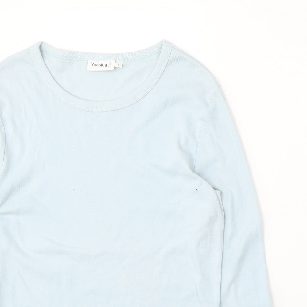 Yessica Womens Blue  Cotton Basic T-Shirt Size S Round Neck