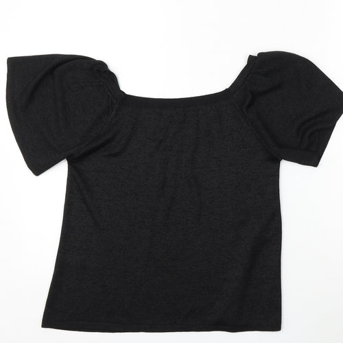 TU Womens Black Round Neck  Polyester Pullover Jumper Size 12