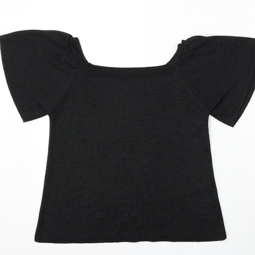 TU Womens Black Round Neck  Polyester Pullover Jumper Size 12