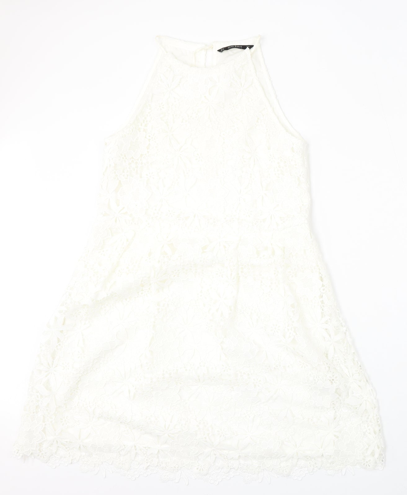 Zara Womens White Floral Polyester Trapeze & Swing  Size S  Round Neck