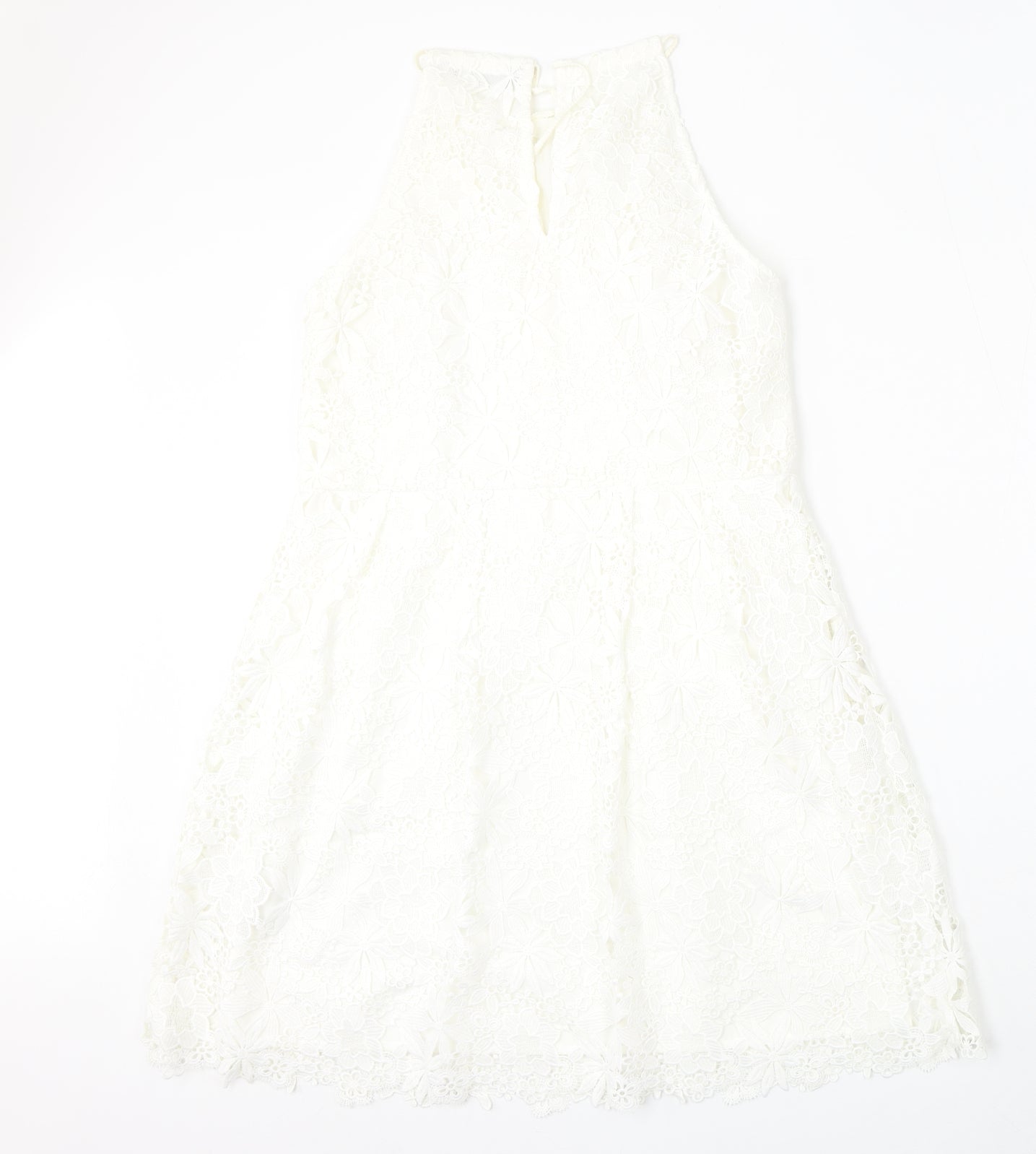 Zara Womens White Floral Polyester Trapeze & Swing  Size S  Round Neck