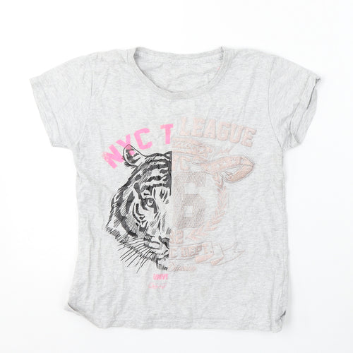 George Girls Grey  Cotton Basic T-Shirt Size 9-10 Years Round Neck