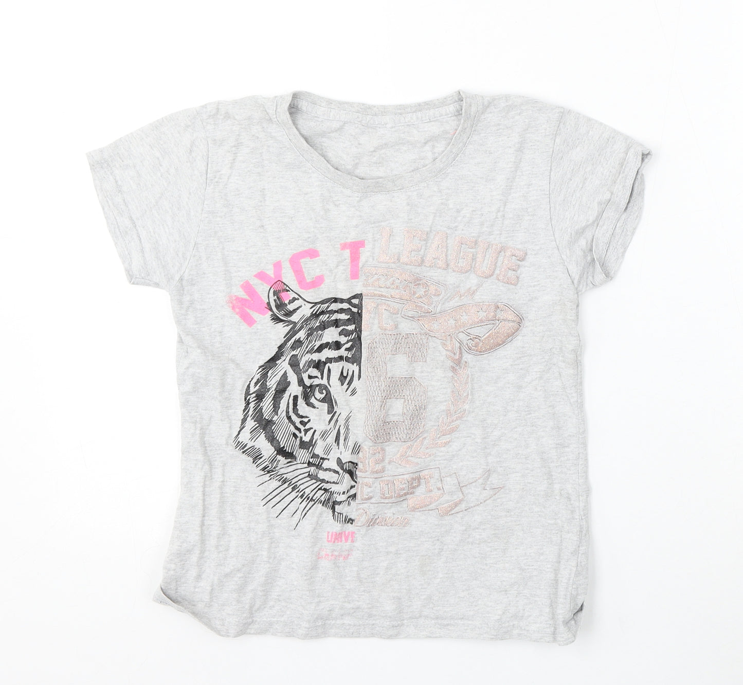 George Girls Grey  Cotton Basic T-Shirt Size 9-10 Years Round Neck