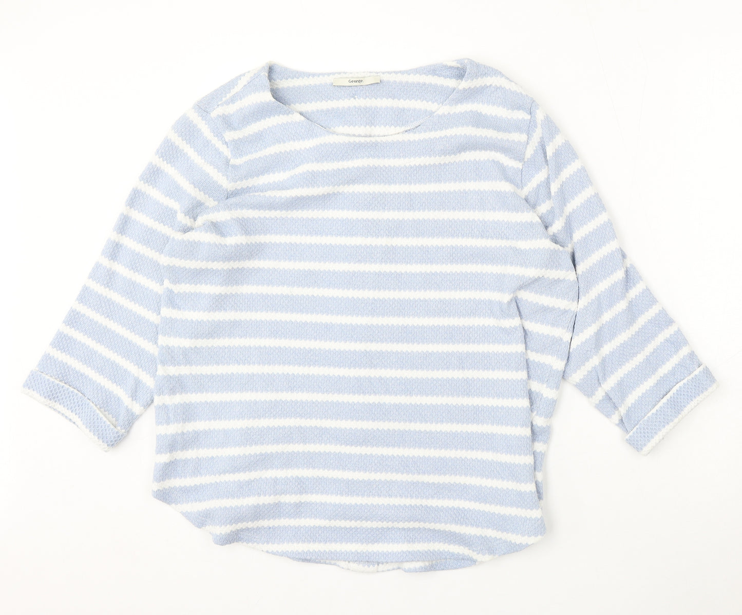 George Womens Blue Round Neck Striped Polyester Pullover Jumper Size 16