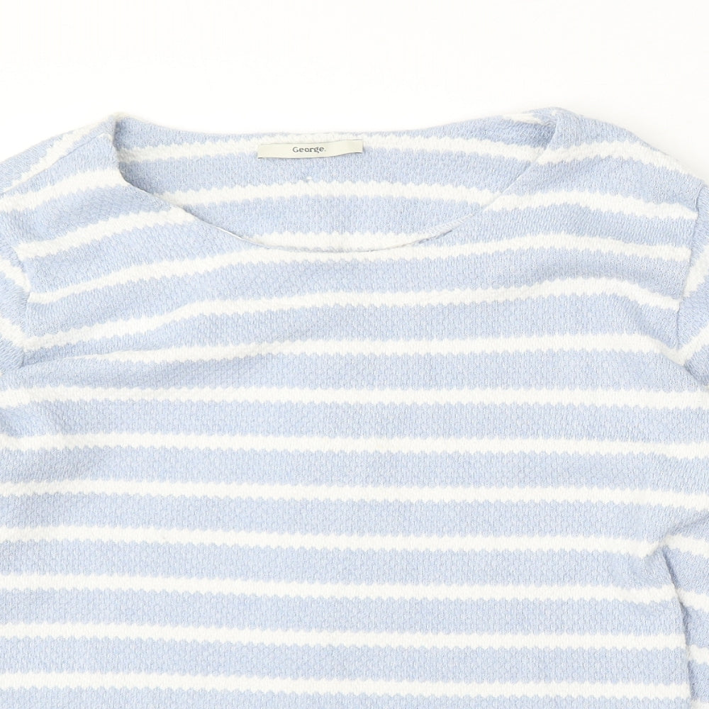 George Womens Blue Round Neck Striped Polyester Pullover Jumper Size 16