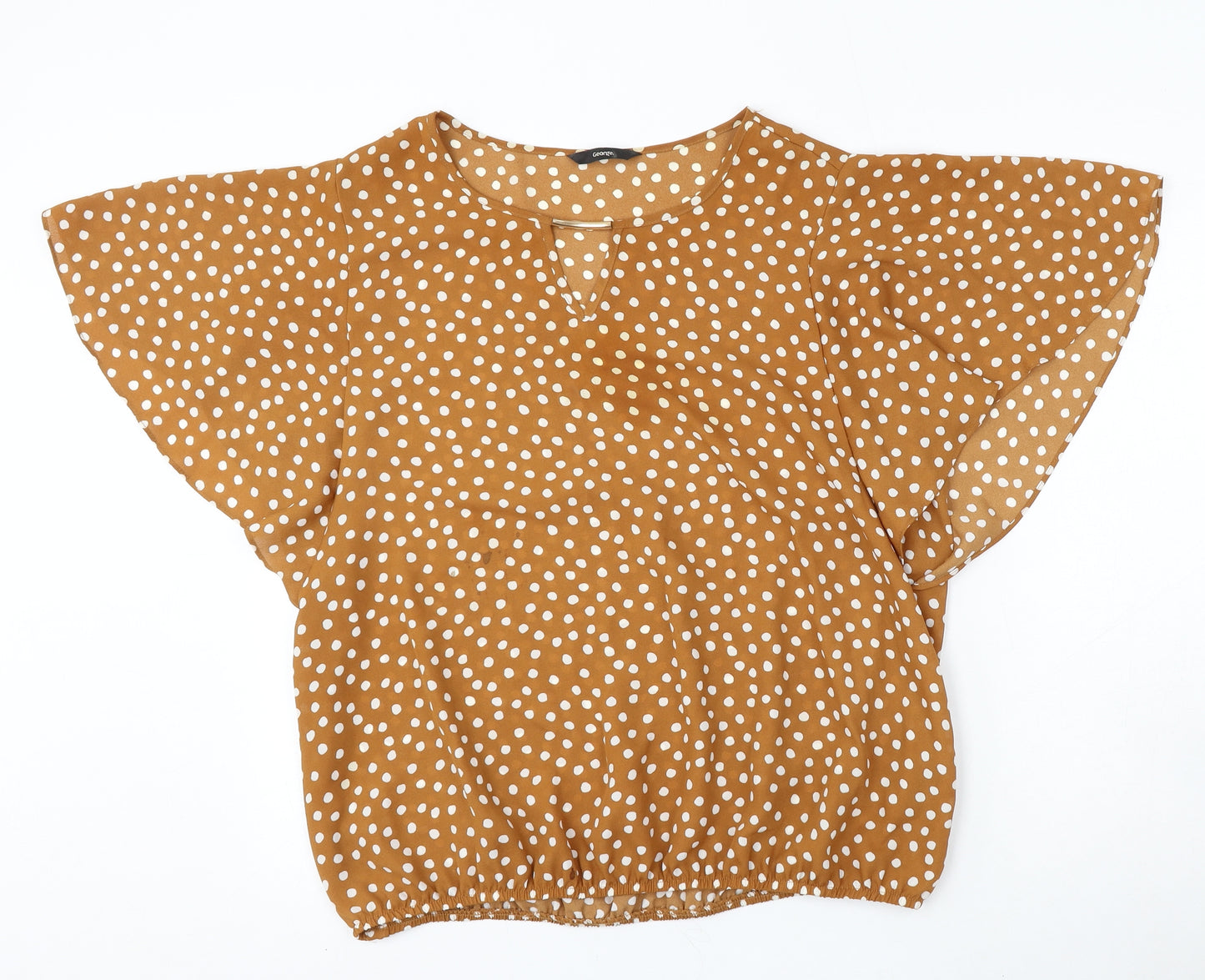 George Womens Brown Polka Dot Polyester Basic Blouse Size 16 Round Neck
