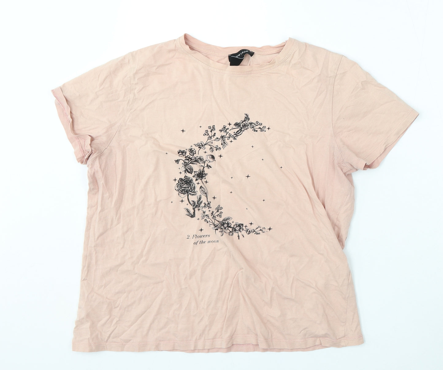 New Look Womens Pink  Cotton Basic T-Shirt Size 14 Round Neck