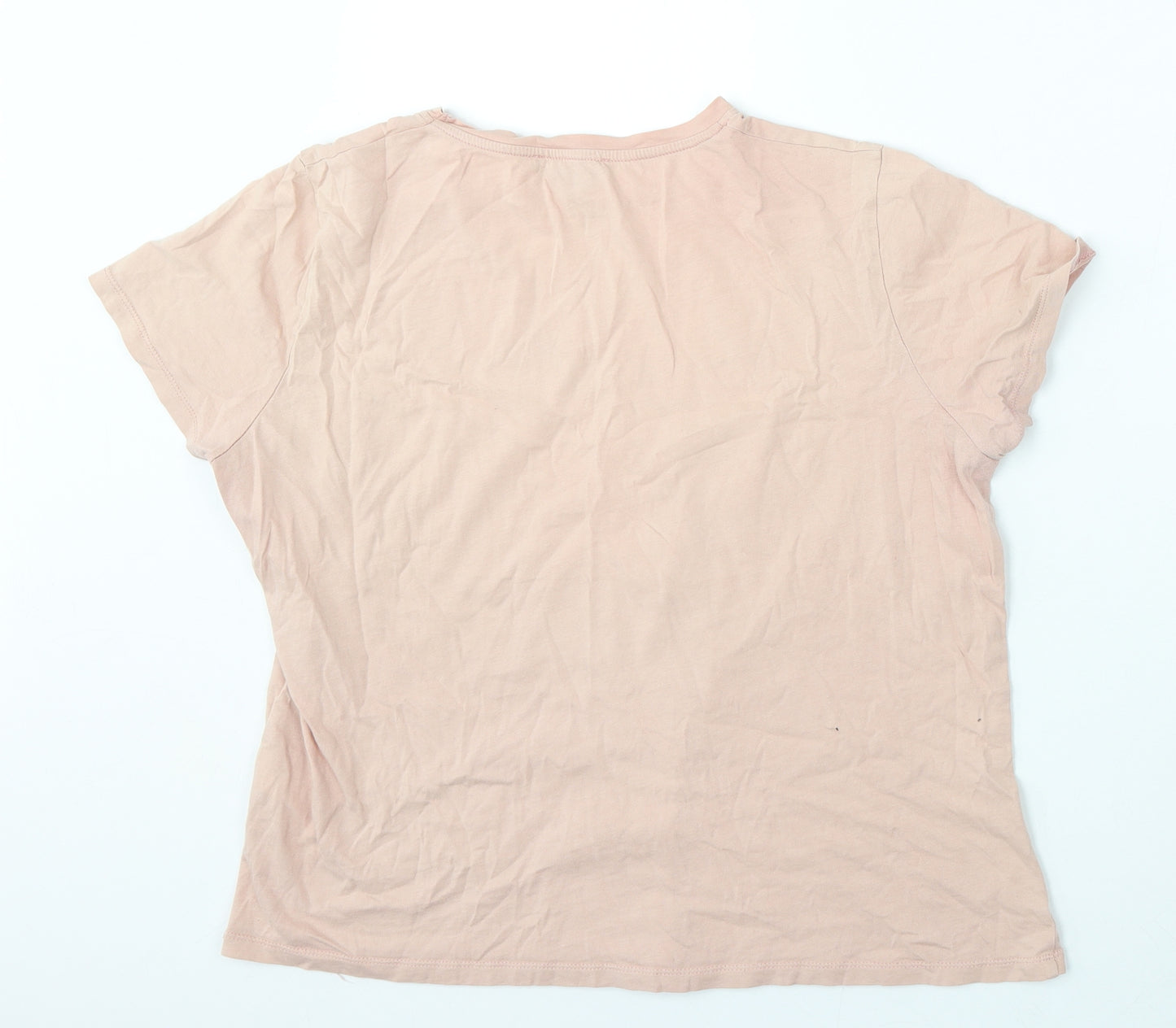New Look Womens Pink  Cotton Basic T-Shirt Size 14 Round Neck