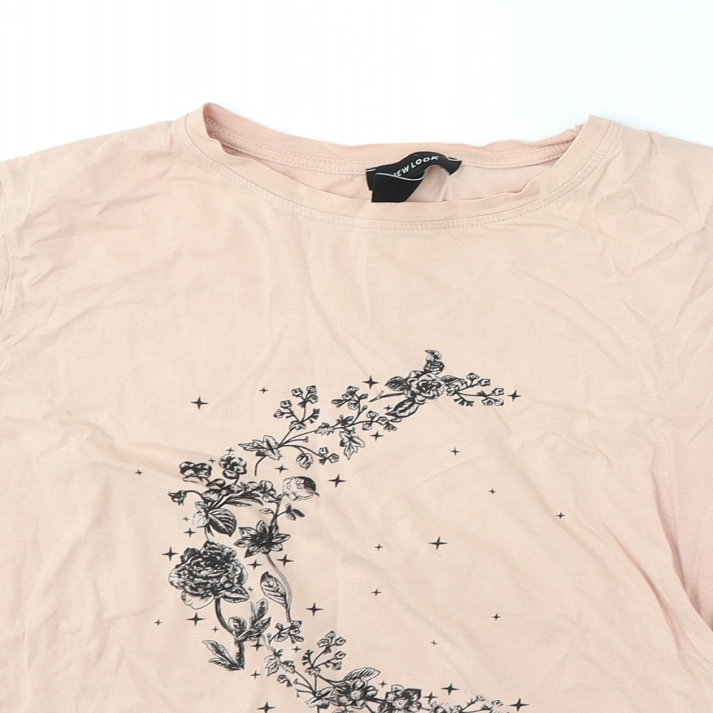 New Look Womens Pink  Cotton Basic T-Shirt Size 14 Round Neck
