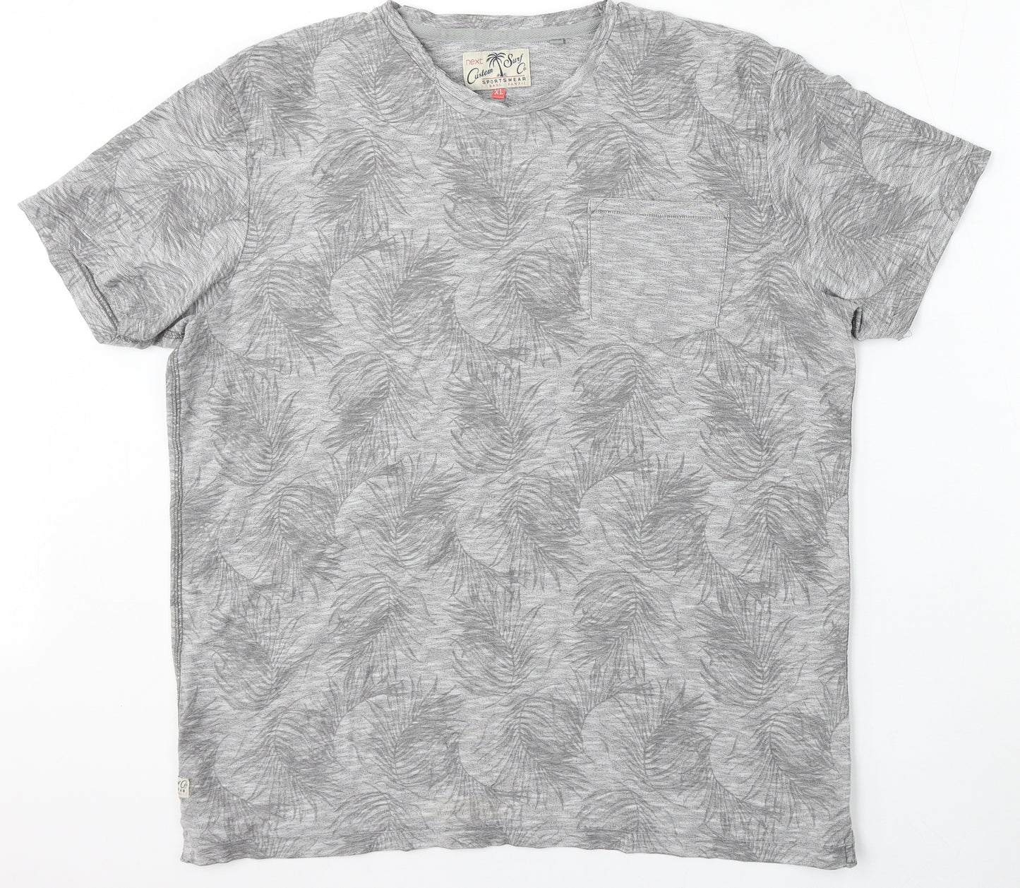 NEXT Mens Grey Floral Cotton  T-Shirt Size XL Round Neck