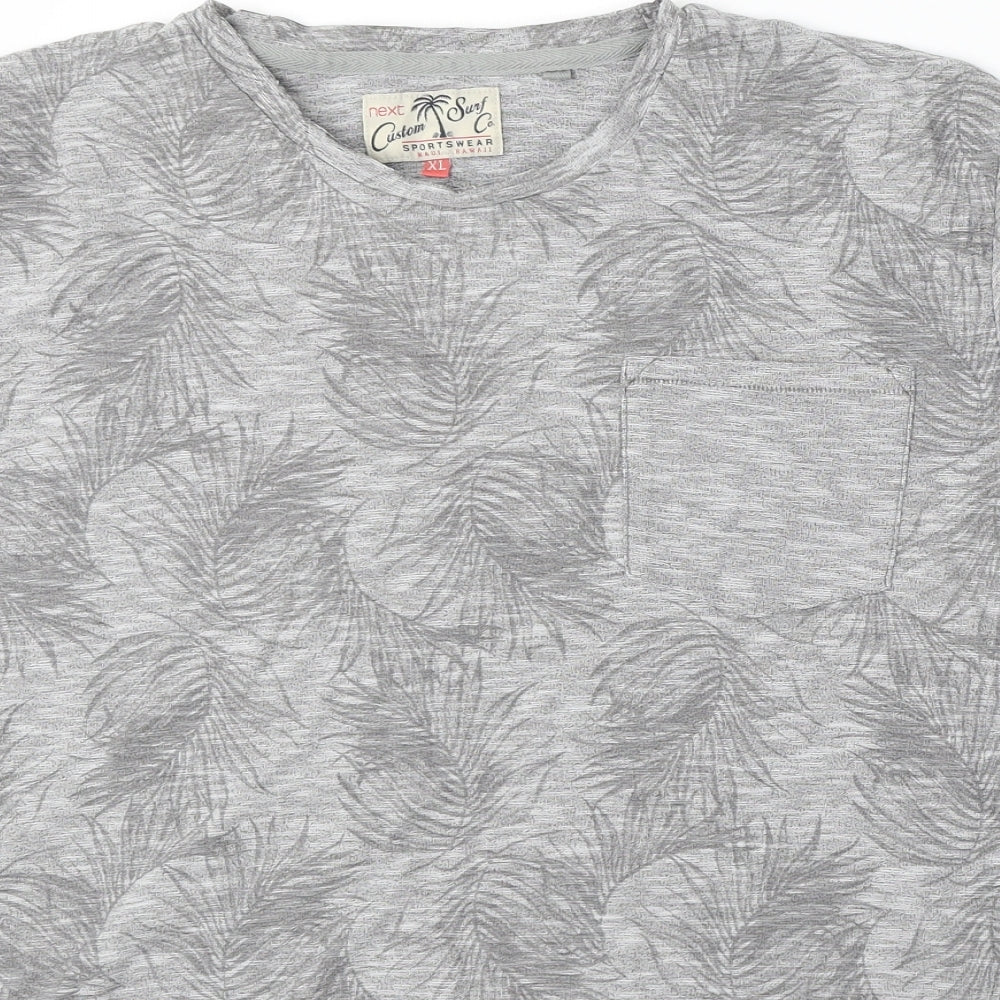NEXT Mens Grey Floral Cotton  T-Shirt Size XL Round Neck
