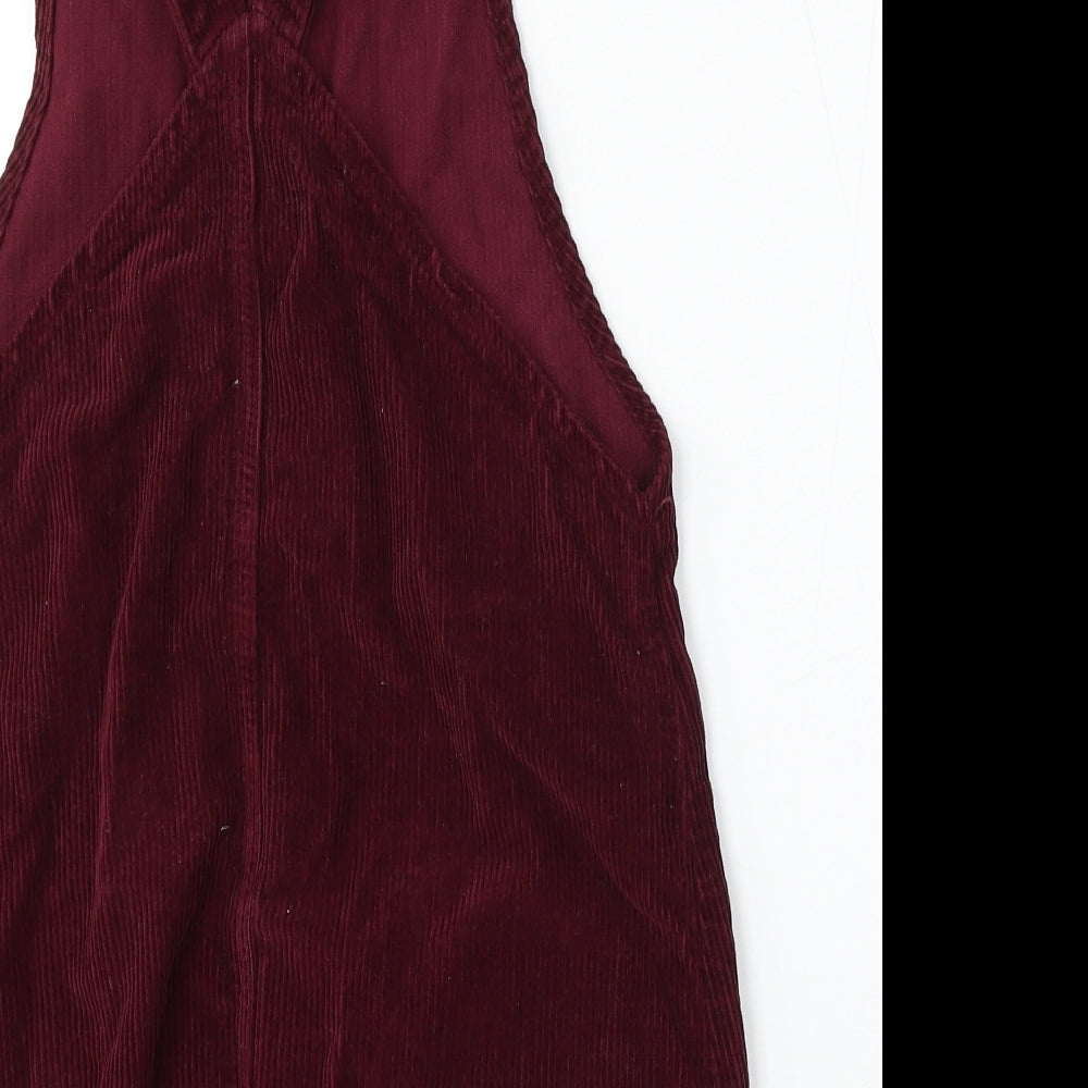 Topshop Womens Red  Cotton Pinafore/Dungaree Dress  Size 8  Square Neck