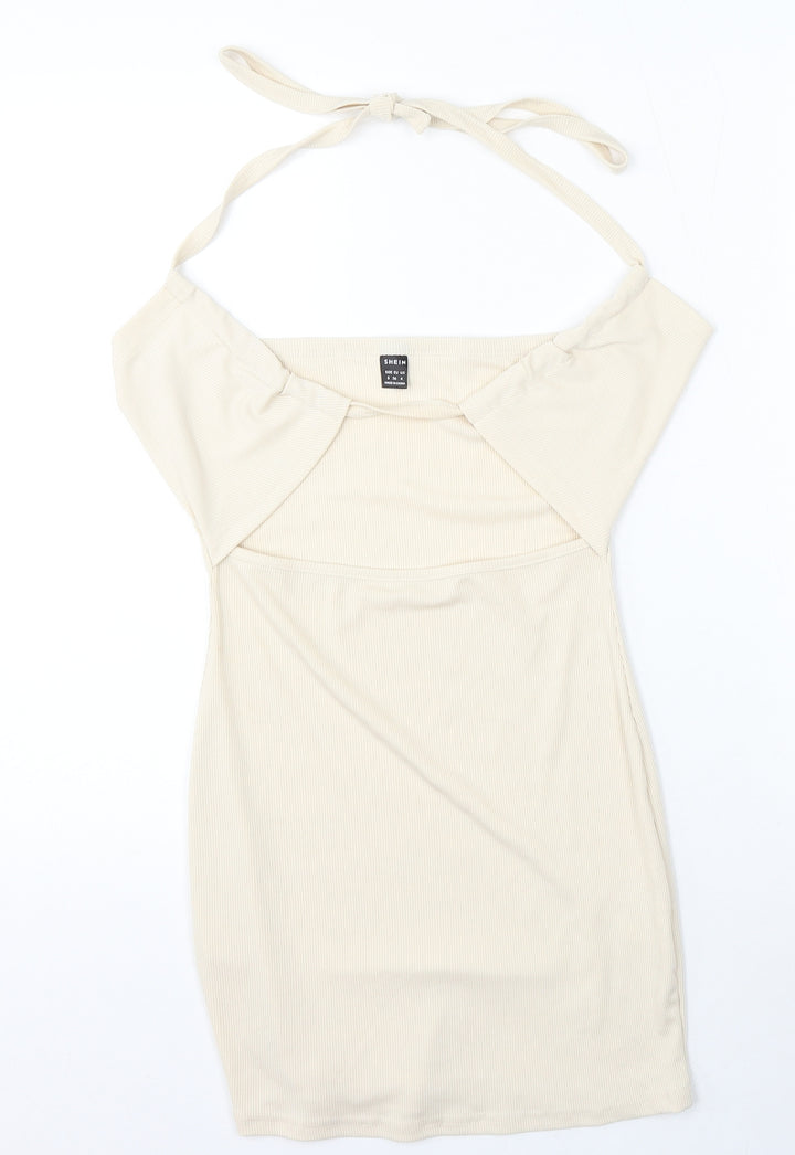 SheIn Womens Beige Polyester Bodycon Size S Square Neck