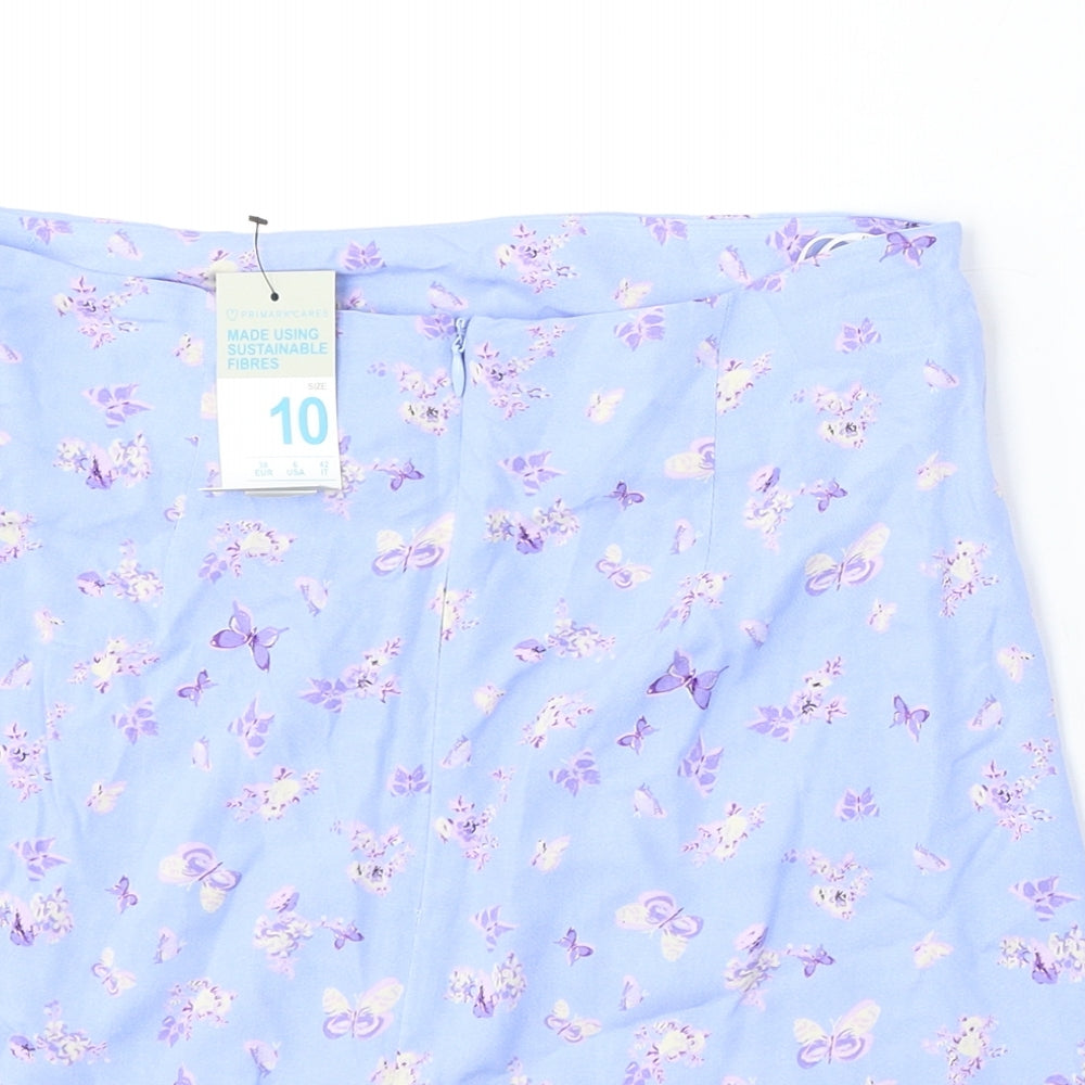 Primark Womens Blue Geometric Viscose A-Line Skirt Size 10