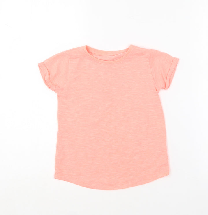 Dunnes Stores Girls Pink  Polyester Basic T-Shirt Size 5-6 Years Round Neck