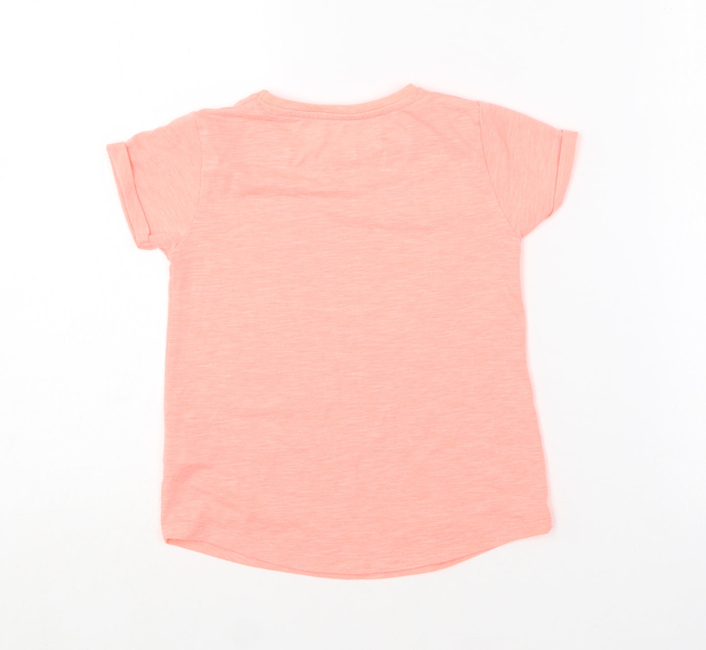 Dunnes Stores Girls Pink  Polyester Basic T-Shirt Size 5-6 Years Round Neck