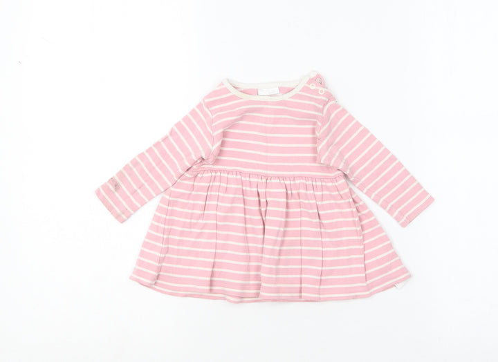 NEXT Girls Pink Striped Cotton Skater Dress Size 3-6 Months Round Neck