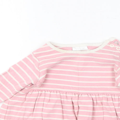 NEXT Girls Pink Striped Cotton Skater Dress  Size 3-6 Months  Round Neck