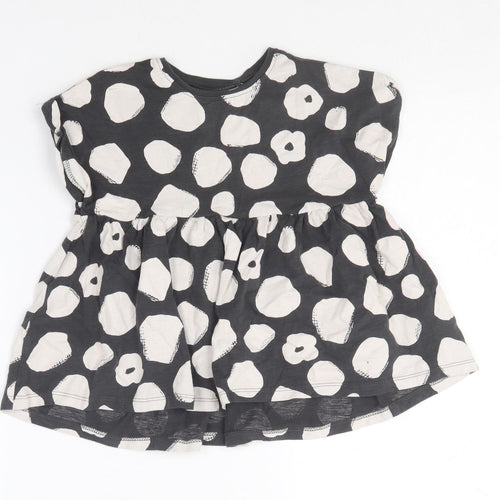 NEXT Girls Grey Polka Dot Cotton Skater Dress  Size 2-3 Years  Round Neck