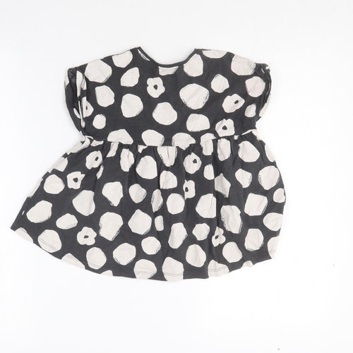 NEXT Girls Grey Polka Dot Cotton Skater Dress  Size 2-3 Years  Round Neck