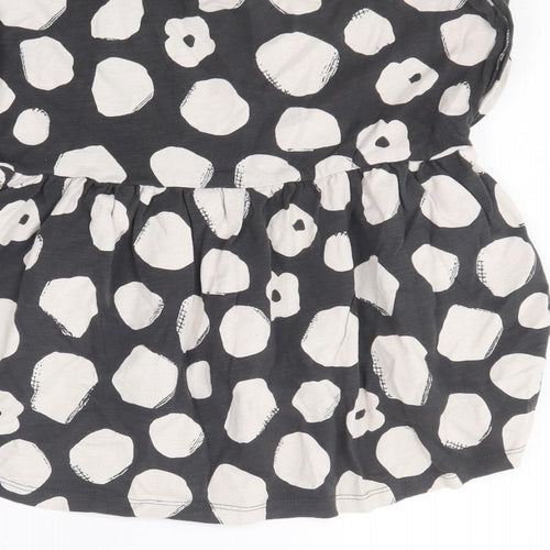 NEXT Girls Grey Polka Dot Cotton Skater Dress  Size 2-3 Years  Round Neck