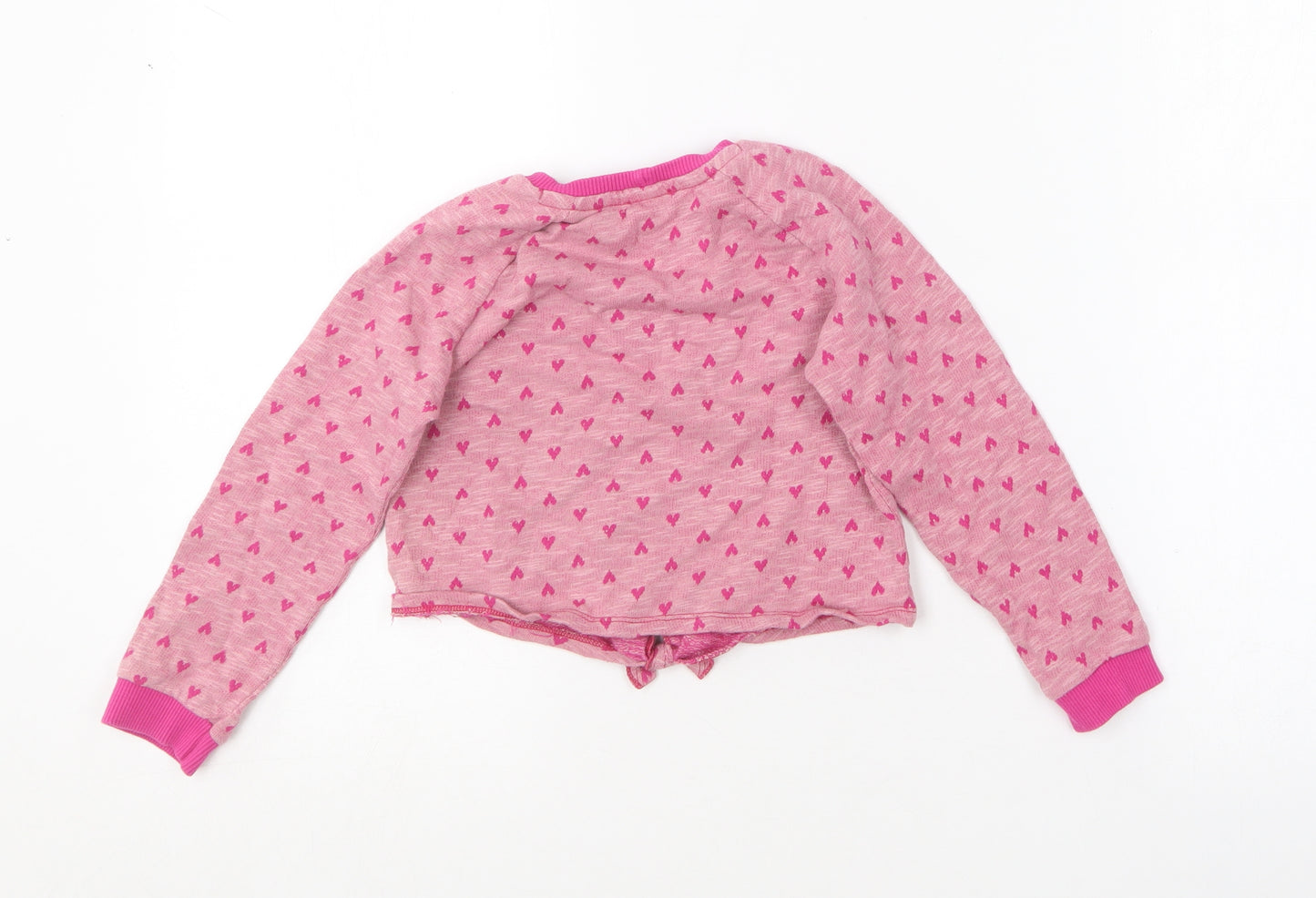 United Colors of Benetton Girls Pink Round Neck Geometric Cotton Pullover Jumper Size XS   - Love heart print.