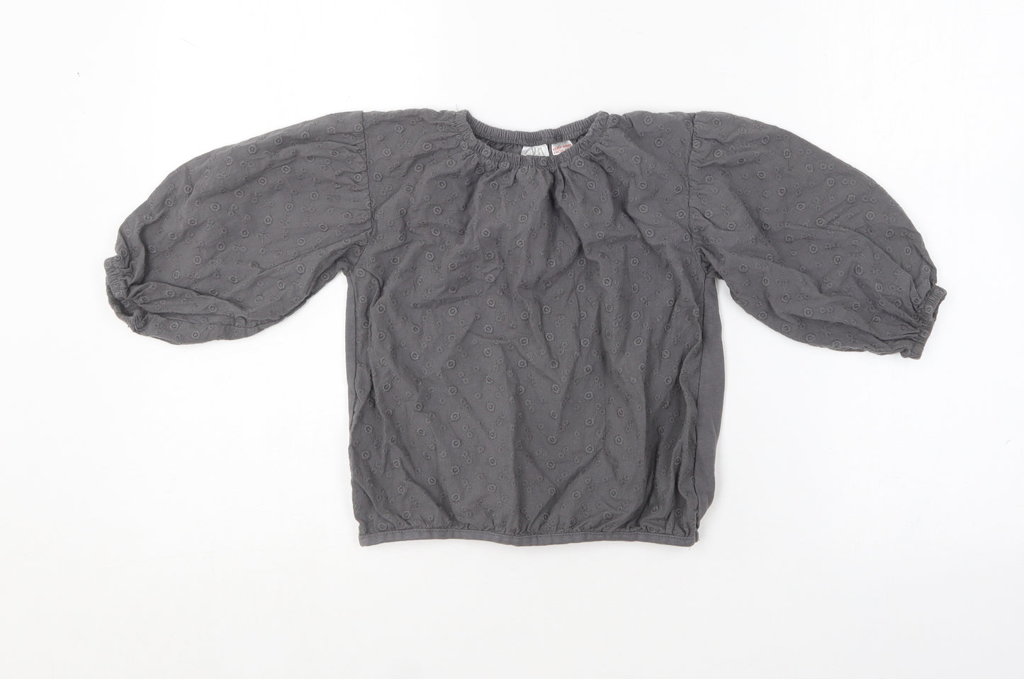 Zara Girls Grey Floral Cotton Basic Polo Size 3-4 Years Roll Neck