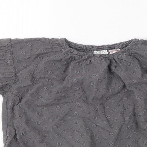 Zara Girls Grey Floral Cotton Basic Polo Size 3-4 Years Roll Neck