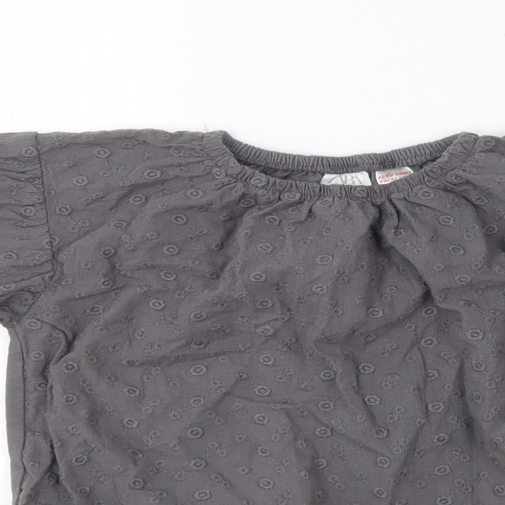 Zara Girls Grey Floral Cotton Basic Polo Size 3-4 Years Roll Neck