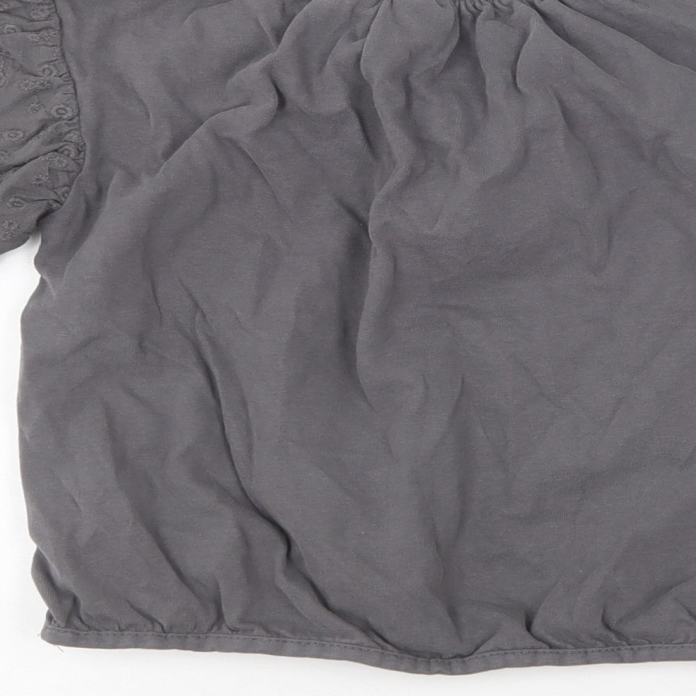 Zara Girls Grey Floral Cotton Basic Polo Size 3-4 Years Roll Neck