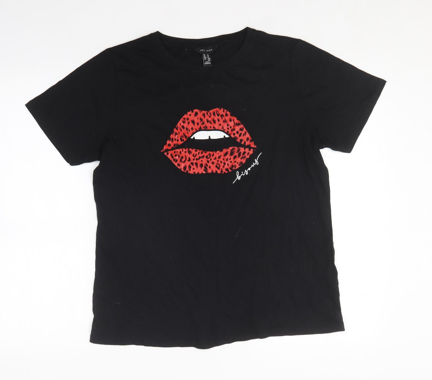 New Look Womens Black  Cotton Basic T-Shirt Size 14 Round Neck