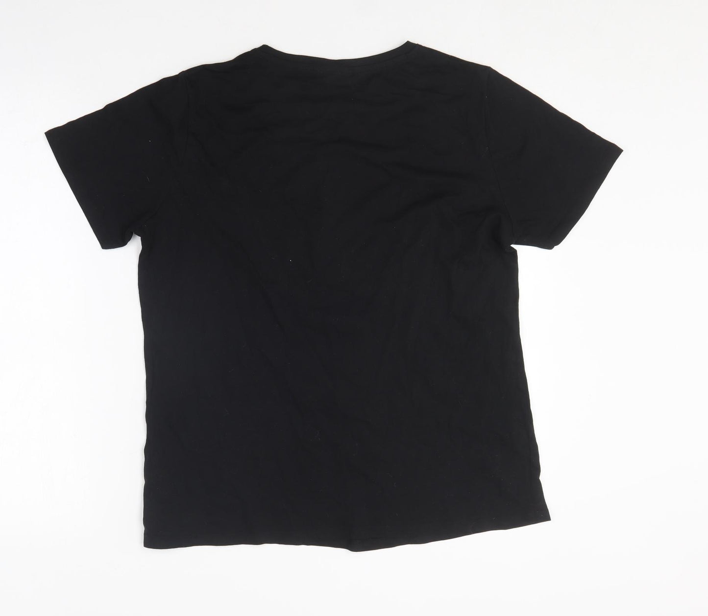 New Look Womens Black  Cotton Basic T-Shirt Size 14 Round Neck