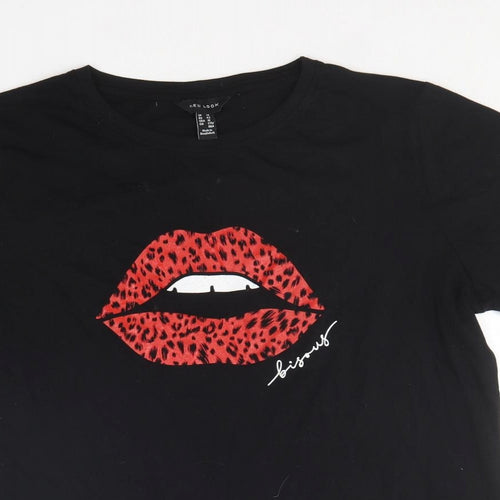 New Look Womens Black  Cotton Basic T-Shirt Size 14 Round Neck