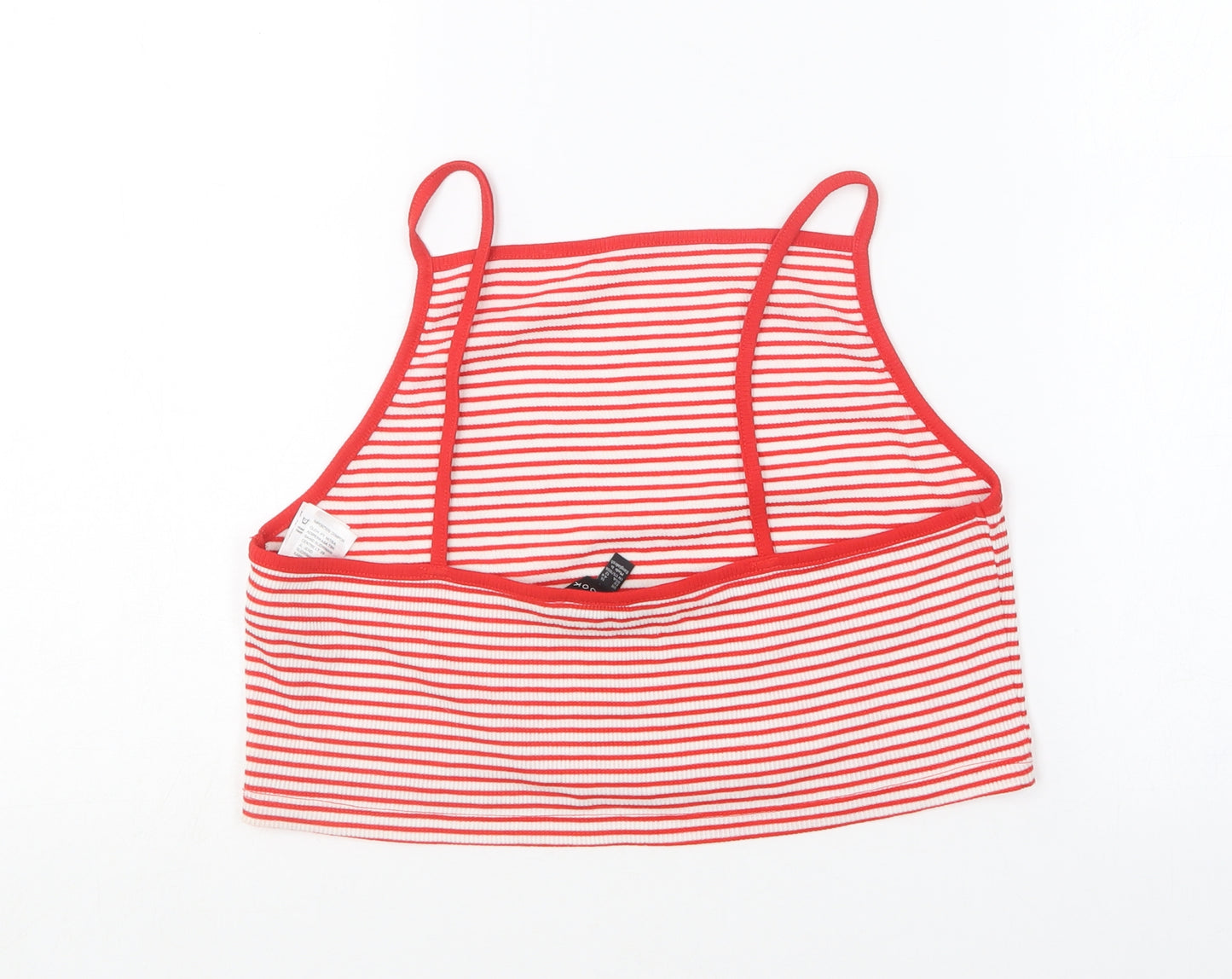 New Look Womens Red Striped Polyester Cropped T-Shirt Size 16 Square Neck