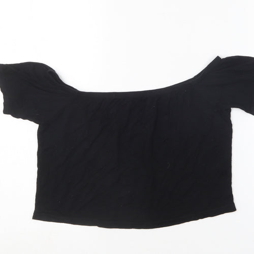 PRETTYLITTLETHING Womens Black  Viscose Cropped T-Shirt Size 14 Off the Shoulder