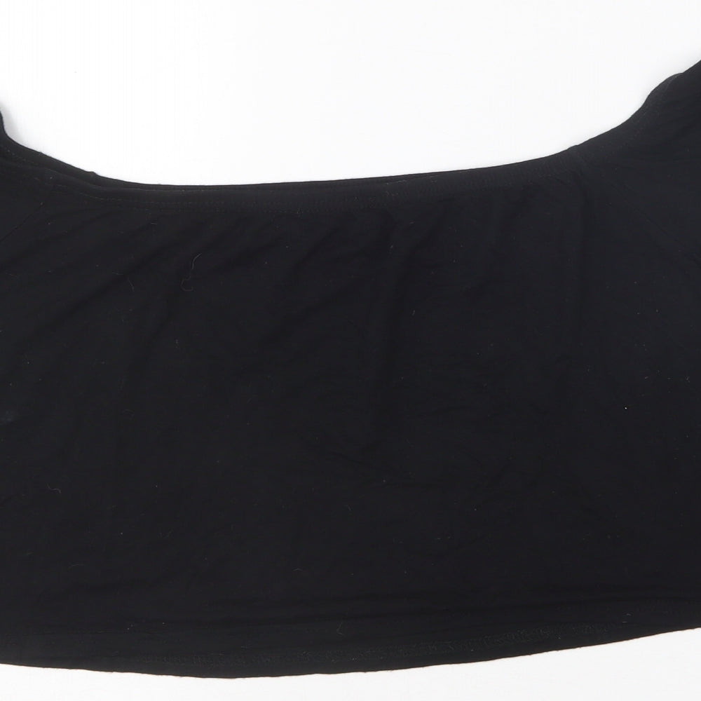 PRETTYLITTLETHING Womens Black  Viscose Cropped T-Shirt Size 14 Off the Shoulder