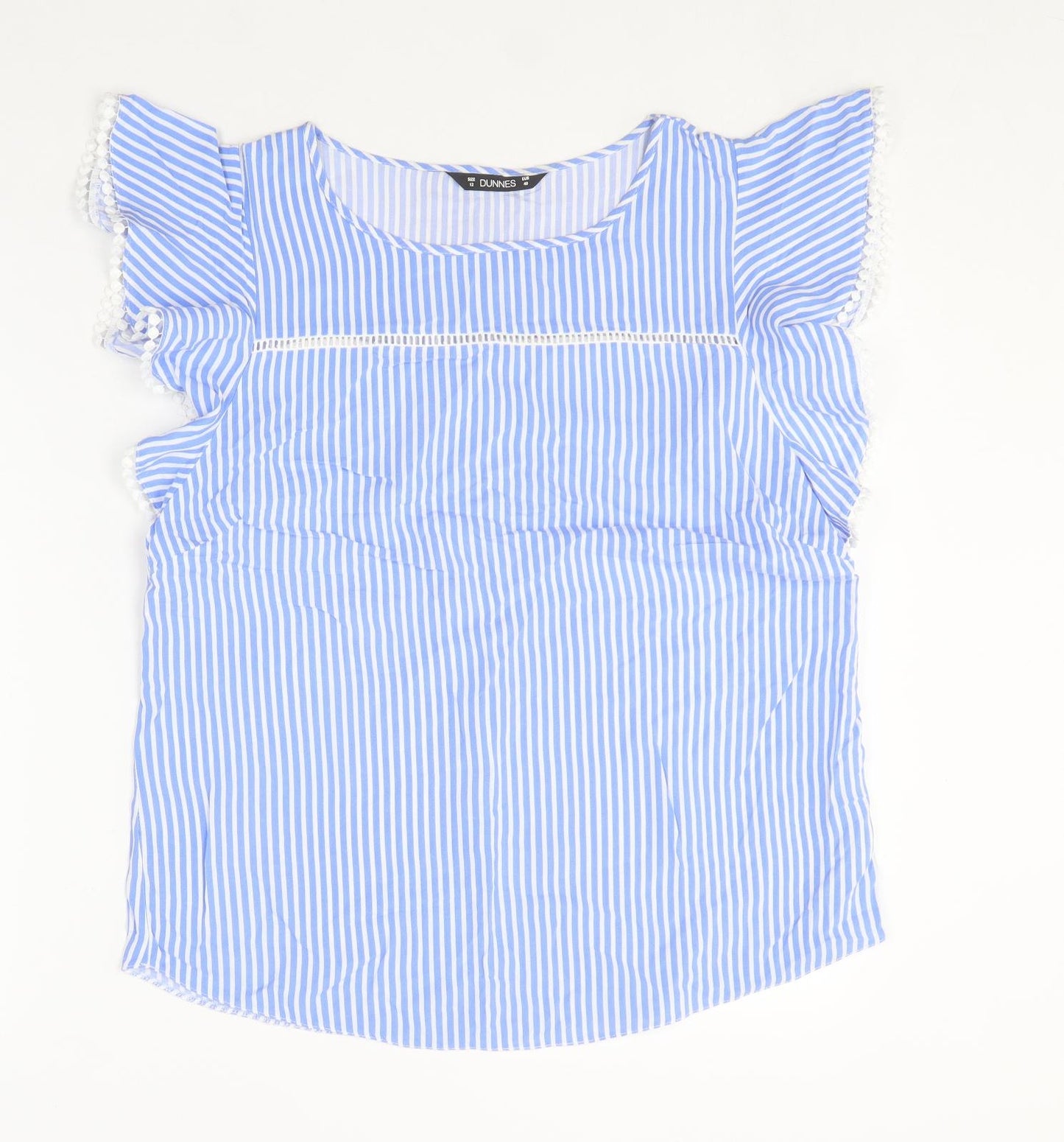 Dunnes Stores Womens Blue Striped Viscose Basic Blouse Size 12 Round Neck