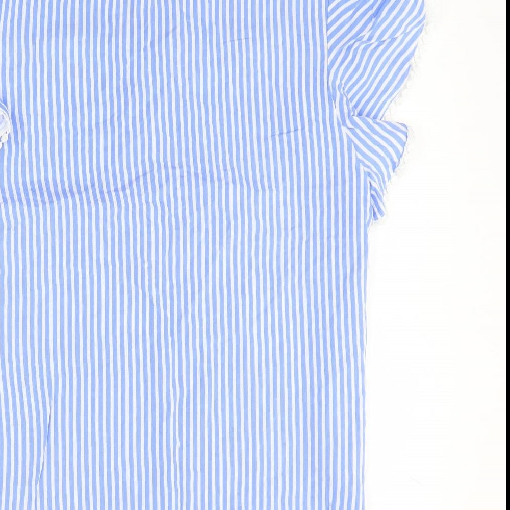 Dunnes Stores Womens Blue Striped Viscose Basic Blouse Size 12 Round Neck