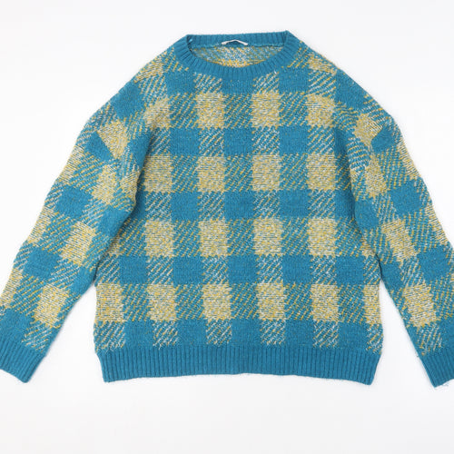 Savida Womens Blue Round Neck Check Acrylic Pullover Jumper Size S
