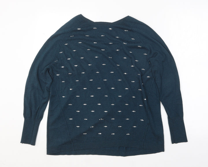 Oasis Womens Blue Round Neck Polyester Pullover Jumper Size 14
