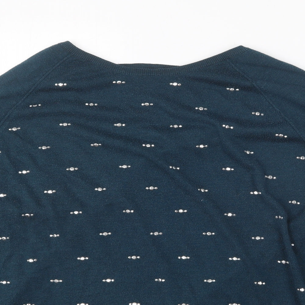 Oasis Womens Blue Round Neck  Polyester Pullover Jumper Size 14