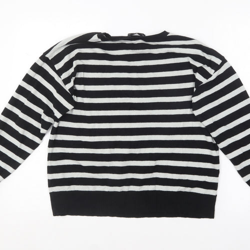 F&F Womens Black Round Neck Striped Viscose Pullover Jumper Size 14   - Stars