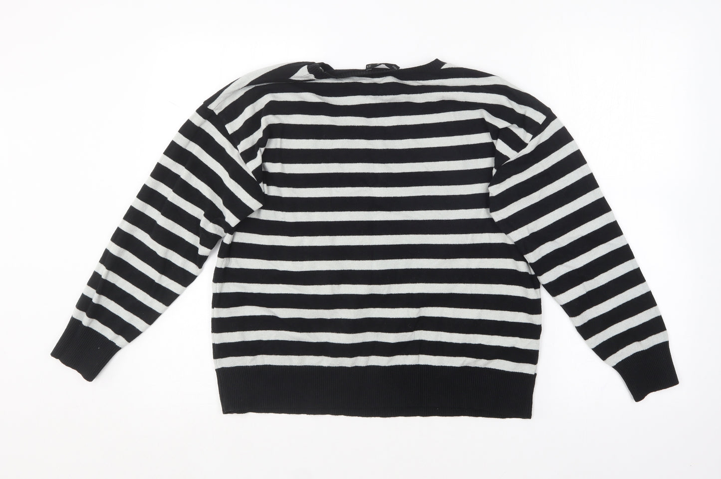 F&F Womens Black Round Neck Striped Viscose Pullover Jumper Size 14   - Stars