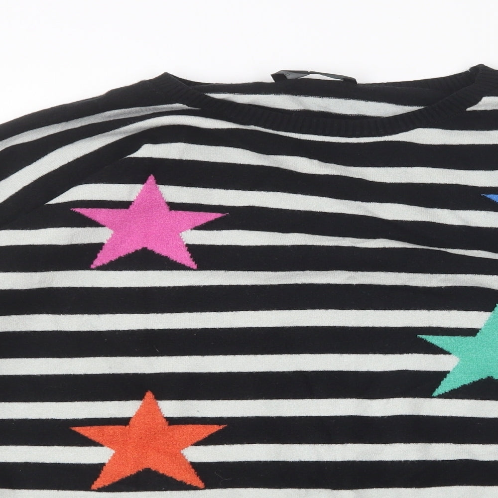 F&F Womens Black Round Neck Striped Viscose Pullover Jumper Size 14   - Stars