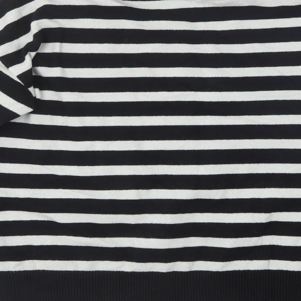 F&F Womens Black Round Neck Striped Viscose Pullover Jumper Size 14   - Stars