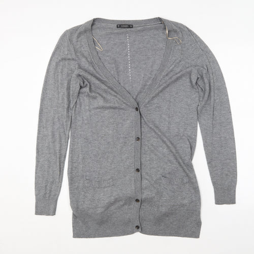 Dunnes Stores Womens Grey V-Neck  Nylon Cardigan Jumper Size 12