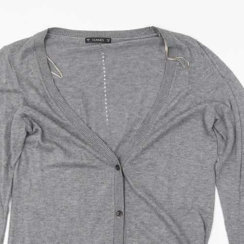 Dunnes Stores Womens Grey V-Neck  Nylon Cardigan Jumper Size 12